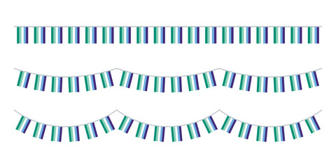 Green, white, blue and purple colored party bunting, as the colors of the gay man flag. LGBTQI concept. Flat design illustration.
