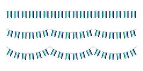 Green, white, blue and purple colored party bunting, as the colors of the gay man flag. LGBTQI concept. Flat design illustration.