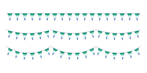 Green, white, blue and purple colored party bunting, as the colors of the gay man flag. LGBTQI concept. Flat design illustration.
