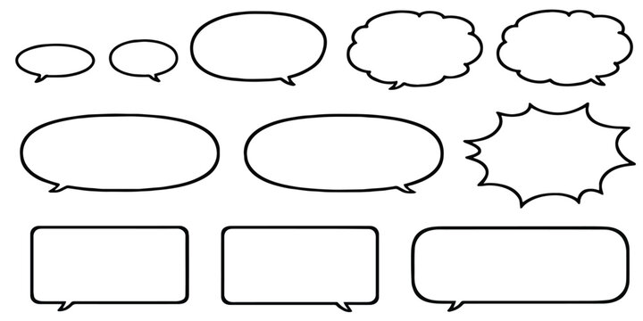 A collection of various speech bubbles, thought bubbles, and text boxes outlines