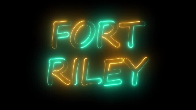 flickering neon fort riley text animation. neon sign that flickers and glows with FORT RILEY
