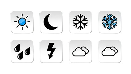 A collection of weather icons on a black background