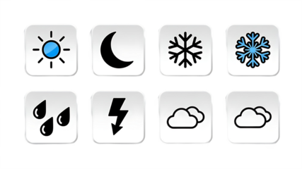 A collection of weather icons on a black background