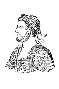 Emperor Diocletian (244-311 AD), the Roman ruler who established the Tetrarchy and retired to his palace in Split, showing imperial authority and administrative genius, old vintage illustration, 1897.