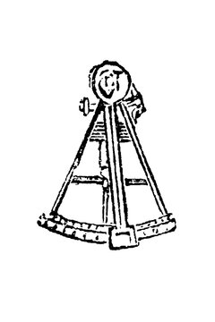 A marine sextant with graduated arc and optical sights, showing precision navigation instrument for celestial observations and maritime positioning, old vintage illustration, 1897.