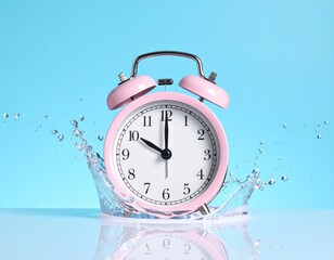 Pink clock in splashing water
