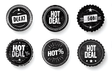 Black and white hot deal stickers for business promotions