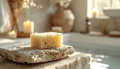 Soap on stone in a serene bathroom