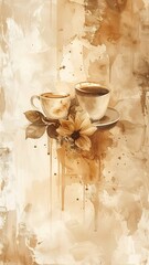 Sepia still life of coffee cups