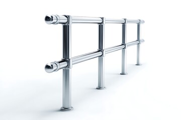 A polished metal handrail system against a plain white background
