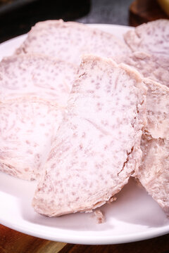 Fresh Cut Taro Pieces, Peeled and Ready to Cook