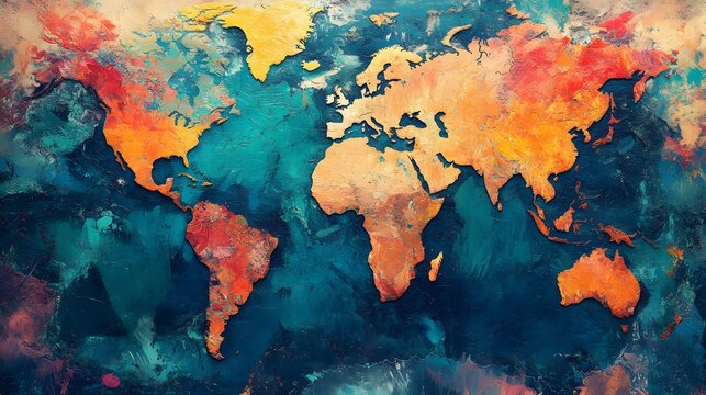 Global conflict zones mapped with red icons, dramatic visualization