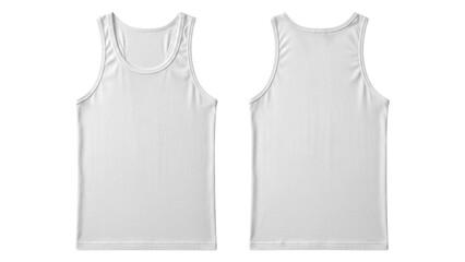 Fototapeta premium White sleeveless racerback tank top displayed on hanger against white background