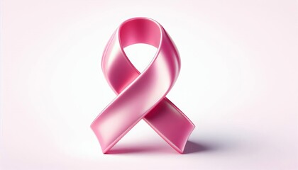 A pink ribbon for cancer awareness on a white background.