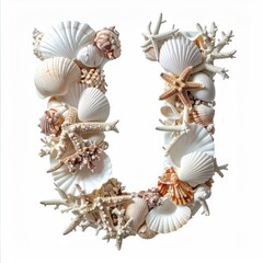 Seashell letter "U" on a white background