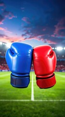 Two boxing gloves facing stadium field