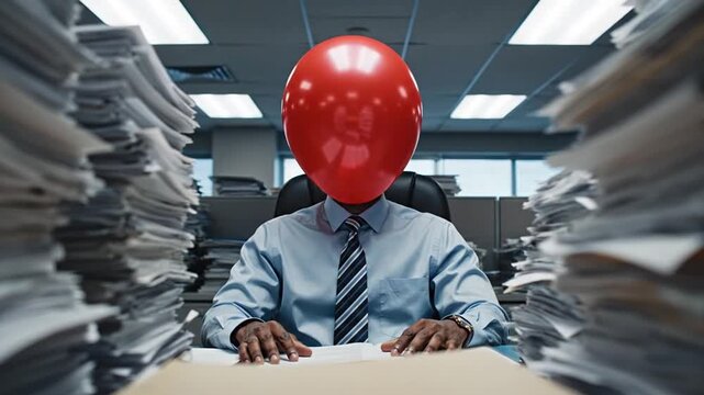 Concept of an office worker buried under overwhelming paperwork and bureaucracy, symbolizing inefficiency, stress, and the critical need for digital transformation, automation, and process...