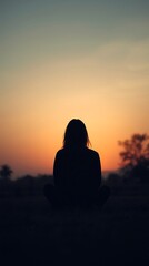 Generative AI Serene Sunset Scene with Silhouette of a Person Under a Colorful Sky