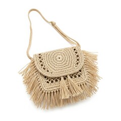 Obraz premium Natural Woven Straw Crossbody Bag with Tassels and Fringe Detail straw bag woven bag