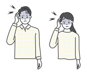 頭痛に悩む男女のイラストベクター素材