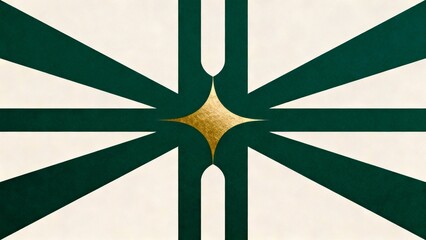 Institutional stability illustration, dark ivory background, dark green symmetrical lines with gold center, stability and authority concept, premium minimal vector,
