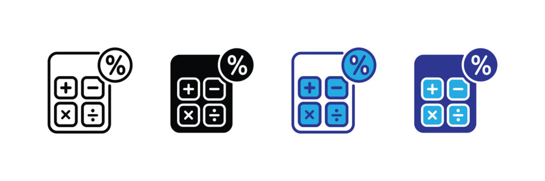 Vector illustration icon collection of calculator icons in various colors and styles for business and finance concepts
