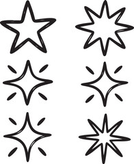 Obraz premium Collection of six hand drawn doodle star and sparkle icons on transparent background