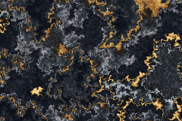 Flowing liquid gold and silver metals abstract background. Digital render.