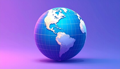 3D globe with grid overlay and purple-pink gradient
