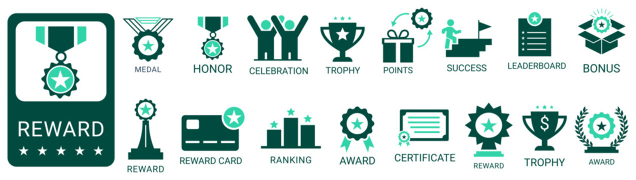 Business reward achievement and bonus icons set