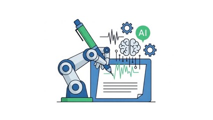 Robotic Arm Writes AI Data Analysis on Tablet: Future Tech Concept