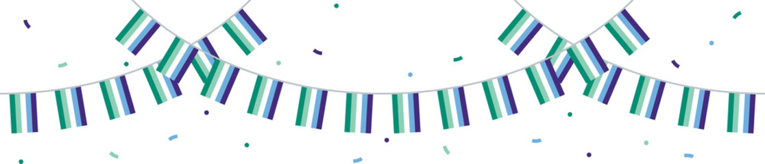  Green, white, blue and purple colored party bunting, as the colors of the gay man flag. LGBTQI concept. Flat design illustration.