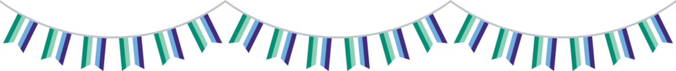  Green, white, blue and purple colored party bunting, as the colors of the gay man flag. LGBTQI concept. Flat design illustration.