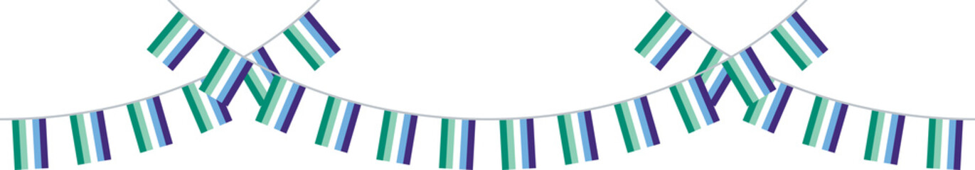  Green, white, blue and purple colored party bunting, as the colors of the gay man flag. LGBTQI concept. Flat design illustration.