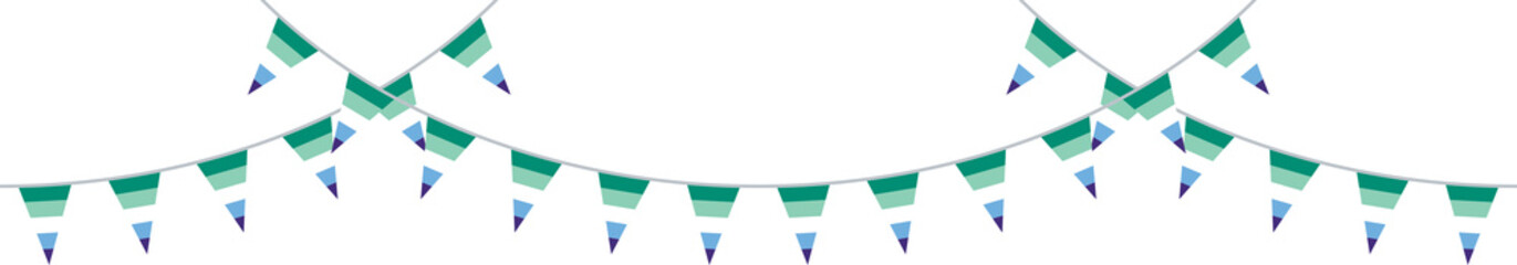  Green, white, blue and purple colored party bunting, as the colors of the gay man flag. LGBTQI concept. Flat design illustration.