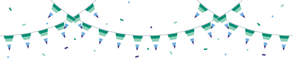  Green, white, blue and purple colored party bunting, as the colors of the gay man flag. LGBTQI concept. Flat design illustration.