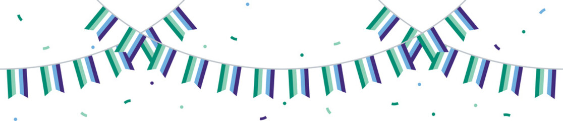  Green, white, blue and purple colored party bunting, as the colors of the gay man flag. LGBTQI concept. Flat design illustration.