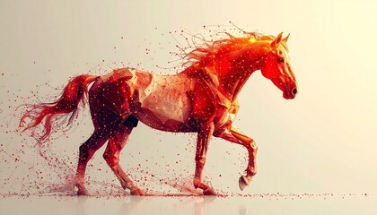 Abstract geometric polygonal horse artwork running at high speed digital art rendering concept of power freedom and energy particles chinese new year. shio horse