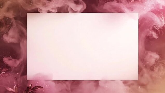 White rectangular frame surrounded by swirling pink and purple smoke, creating a mystical and ethereal border.