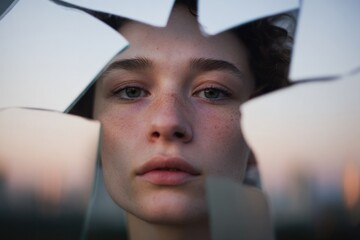 Fragmented reflections create striking juxtaposition of emotions