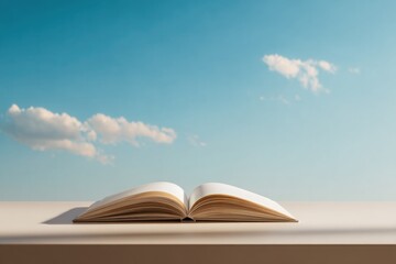 Open book against serene sky, inviting imagination and explorati