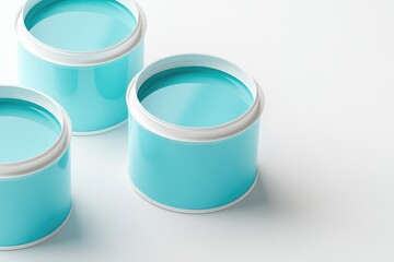 Bright turquoise paint cans arranged stylishly, highlighting col