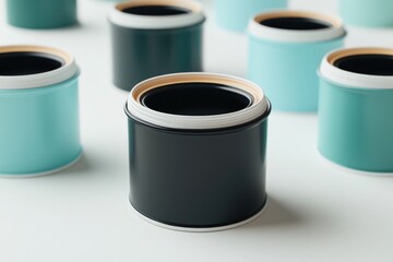 Brightly colored paint cans arranged aesthetically, highlighting
