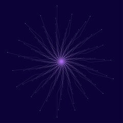Abstract Particle Burst Network on Dark Blue Background