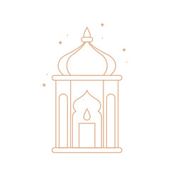 Minimalist line art illustration of a traditional Ramadan lantern (Fanous) for Islamic holidays.