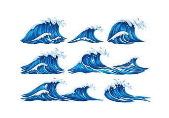 Pixel Art Ocean Waves Collection Blue Water Dynamic Movement White Foam Detailed Digital Art