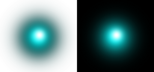 Cyan glowing light effect with radial gradient transparency and bright flare center isolated on transparent background for digital design