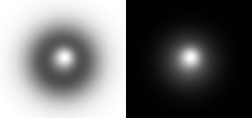 White glowing light effect with radial gradient transparency and bright silver flare center isolated on transparent background for project