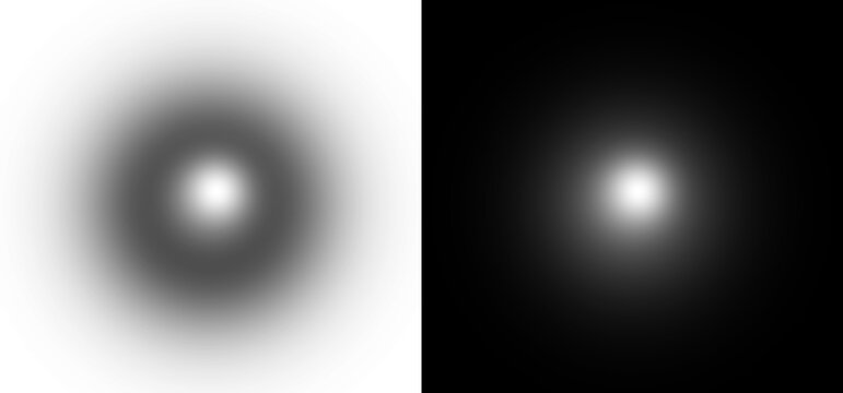 White glowing light effect with radial gradient transparency and bright silver flare center isolated on transparent background for project