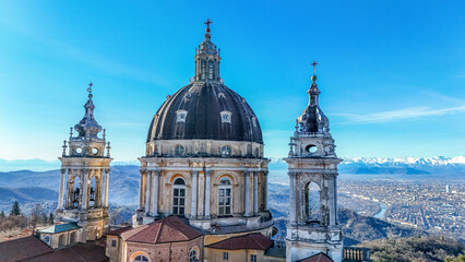 Fototapeta premium Basilica di Superga in Piemonte, Italy - offering one of the best views to the swiss-italian alps